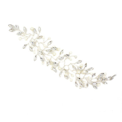 Pearl Bridal Hair Band | Glass Drill Korean Silver 26cm 13g