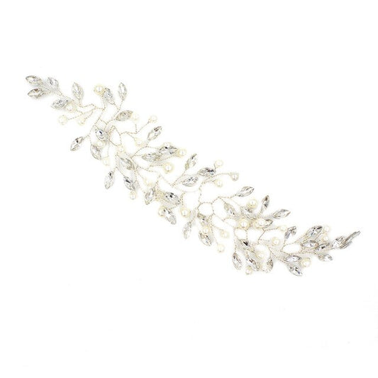 Pearl Bridal Hair Band | Glass Drill Korean Silver 26cm 13g
