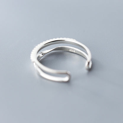 Twisted Double Row Zircon Adjustable Ring for Women