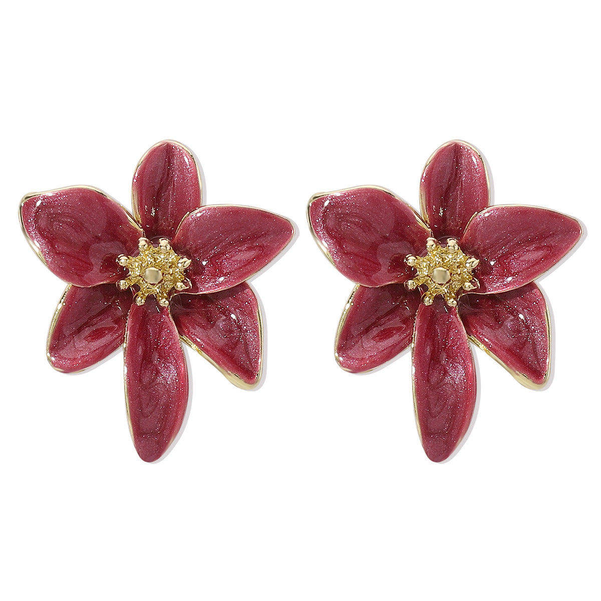 Vintage Enamel Flower Stud Earrings | Alloy Oil Drop Purple Green Wine Orange
