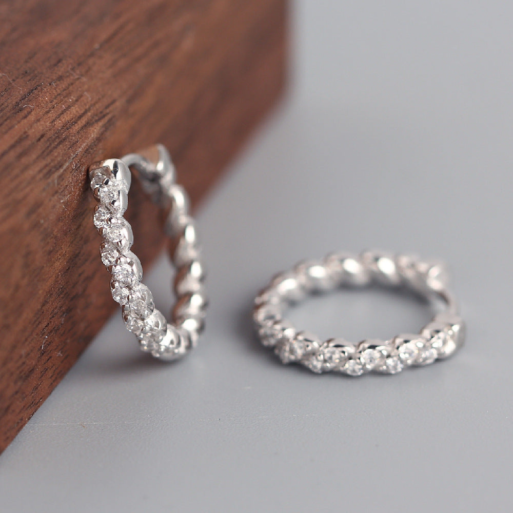 Korean Diamond Embedded Earrings | Copper Gold Silver Versatile
