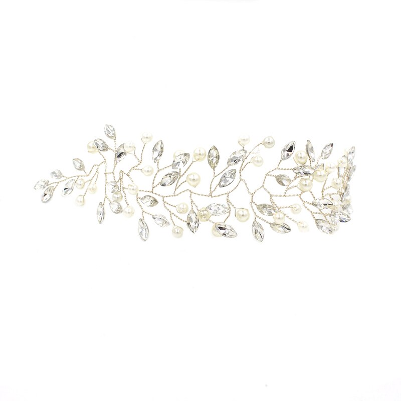 Pearl Bridal Hair Band | Glass Drill Korean Silver 26cm 13g