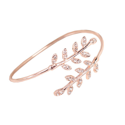 Diamond-Inlaid Adjustable Leaf Bracelet in Alloy
