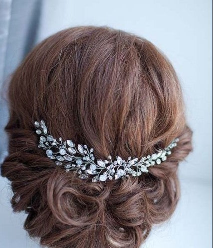 Crystal Leaf Wedding Headband | Glass Glaze White Bridal