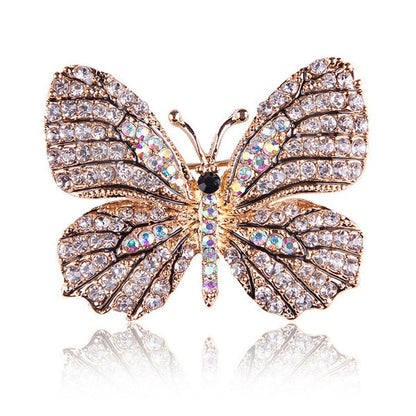 Rhinestone Butterfly Brooch Pin | Alloy Gold Wedding Bridal 4cm