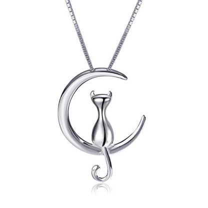 Cat and Moon Pendant Necklace for Women