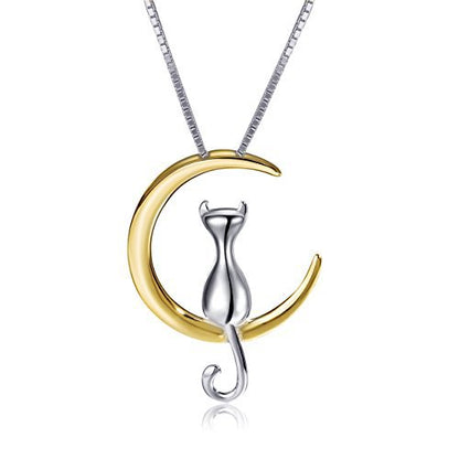 Cat and Moon Pendant Necklace for Women