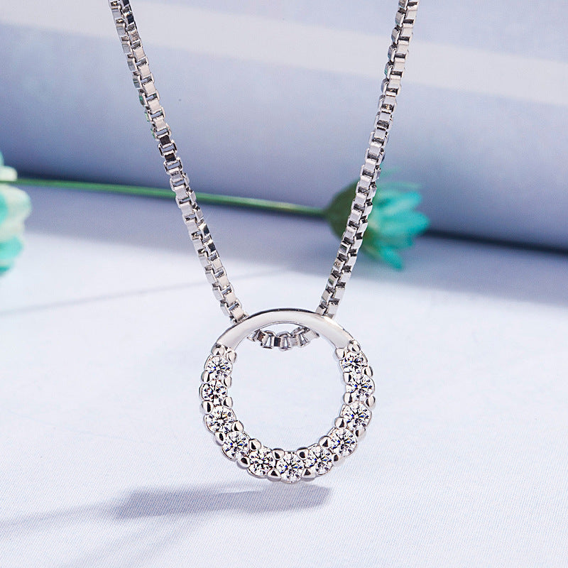 Round Zircon Diamond Pendant Necklace | Collarbone Chain