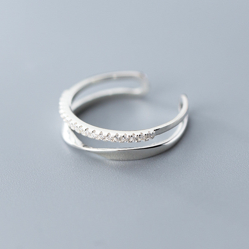 Twisted Double Row Zircon Adjustable Ring for Women