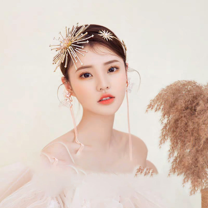 Bridal Rhinestone Fireworks Headband | Alloy Gold 14cm 103g