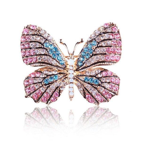 Rhinestone Butterfly Brooch Pin | Alloy Gold Wedding Bridal 4cm