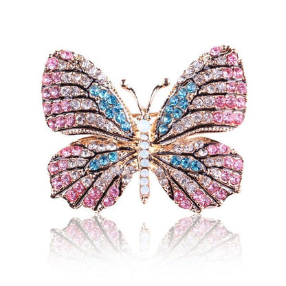 Rhinestone Butterfly Brooch Pin | Alloy Gold Wedding Bridal 4cm