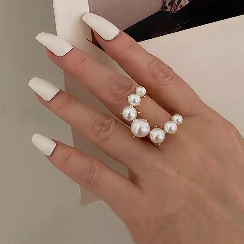 Big Geometric Pearl Ring | Alloy Women's Statement Jewellery