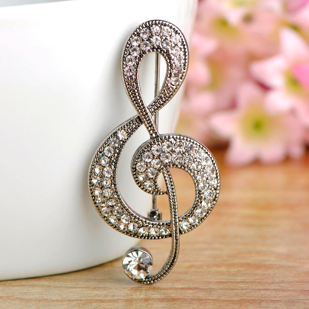 Vintage Musical Note Brooch | Crystal Tin Alloy Classic 4 Colours