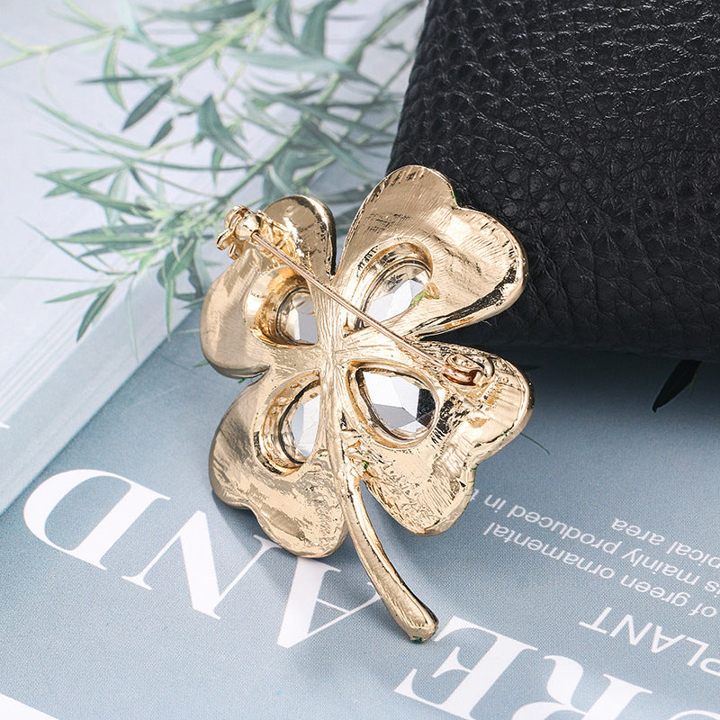 Four-Leaf Clover Brooch | Alloy Zircon Inlay Light Luxury Red Green