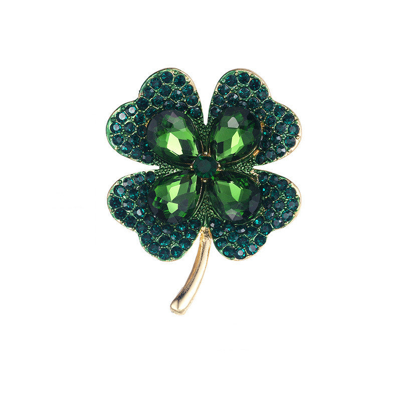 Four-Leaf Clover Brooch | Alloy Zircon Inlay Light Luxury Red Green