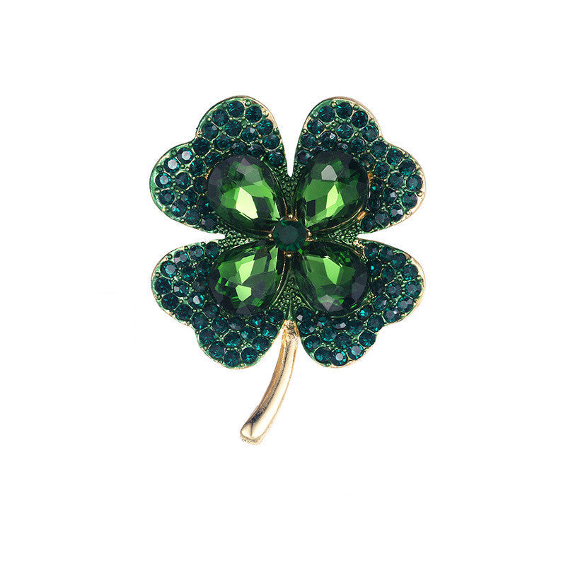 Four-Leaf Clover Brooch | Alloy Zircon Inlay Light Luxury Red Green