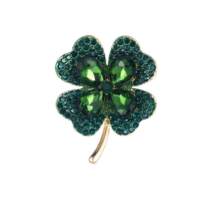 Four-Leaf Clover Brooch | Alloy Zircon Inlay Light Luxury Red Green