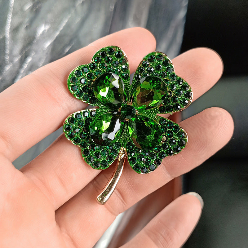 Four-Leaf Clover Brooch | Alloy Zircon Inlay Light Luxury Red Green