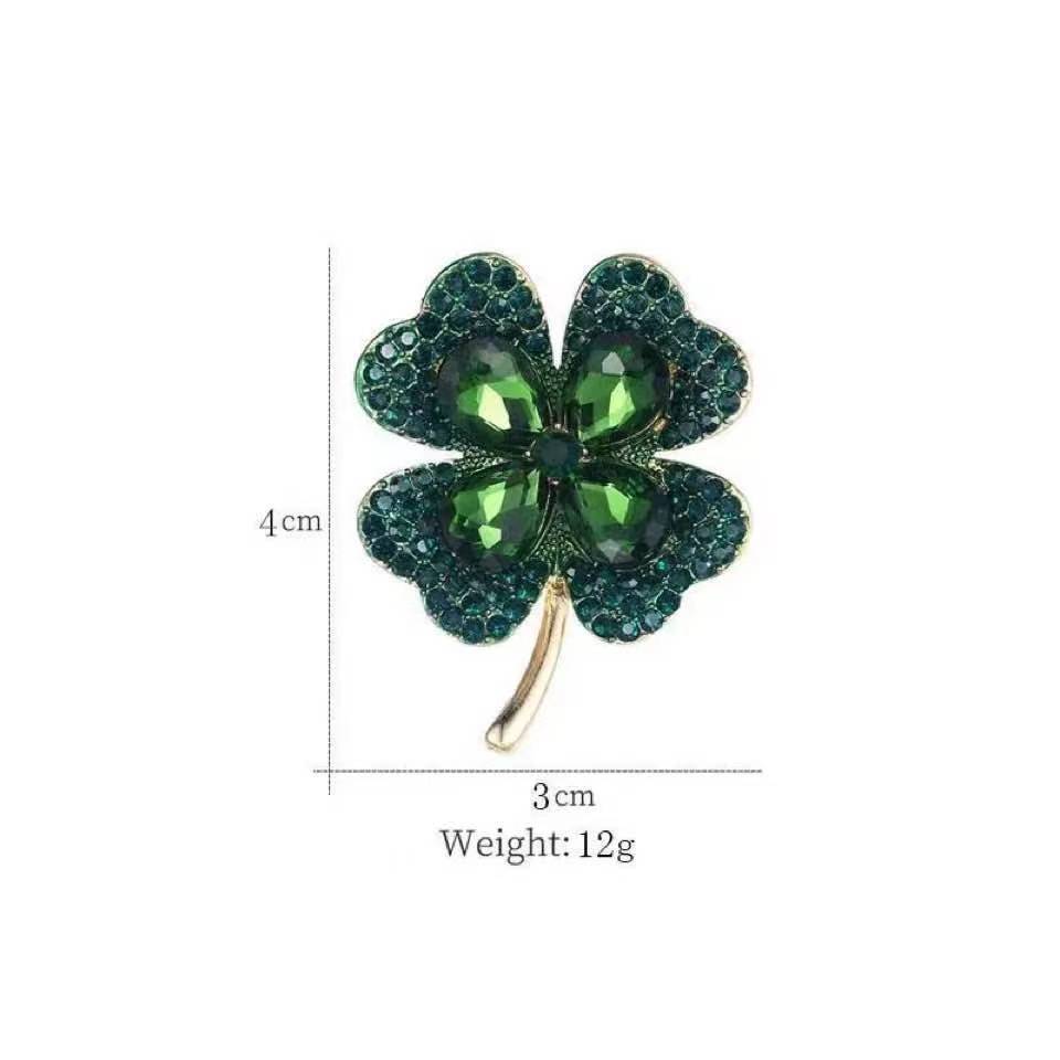 Four-Leaf Clover Brooch | Alloy Zircon Inlay Light Luxury Red Green