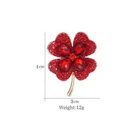 Four-Leaf Clover Brooch | Alloy Zircon Inlay Light Luxury Red Green