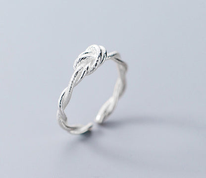 S925 Silver Retro Tie Rope Open Ring | Japanese Korean Style Women's
