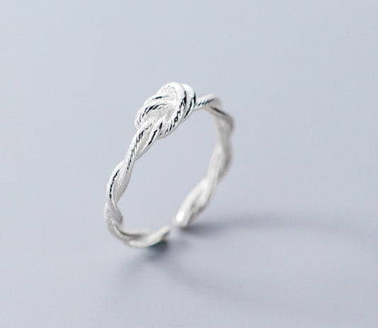 S925 Silver Retro Tie Rope Open Ring | Japanese Korean Style Women's