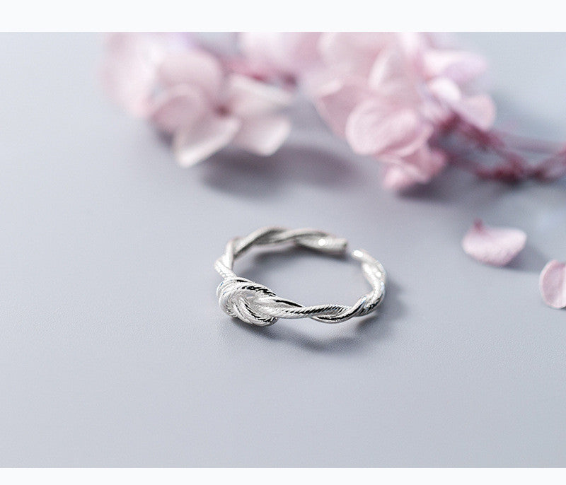 S925 Silver Retro Tie Rope Open Ring | Japanese Korean Style Women's