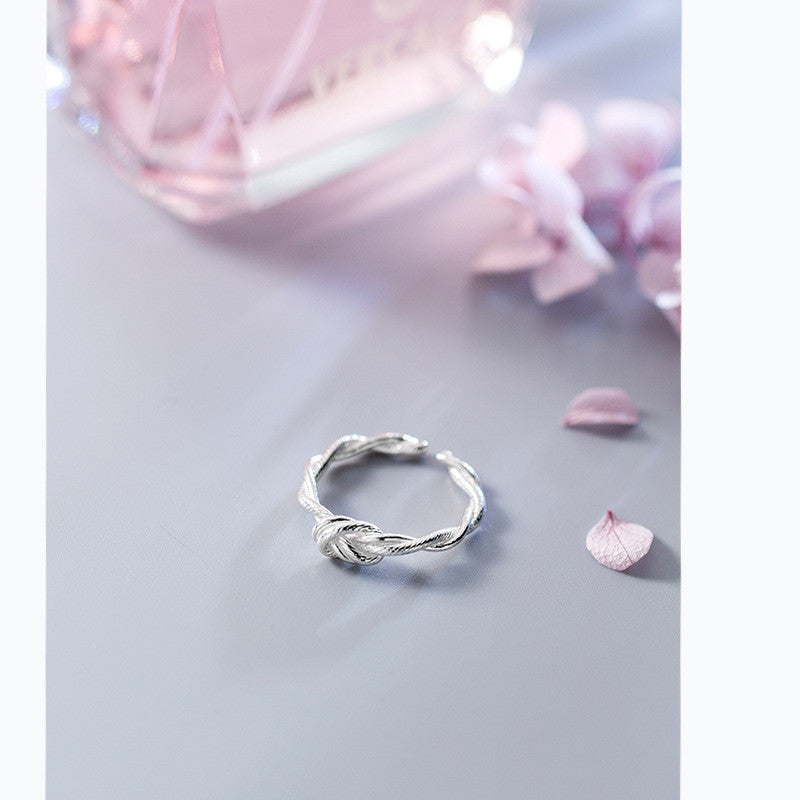 S925 Silver Retro Tie Rope Open Ring | Japanese Korean Style Women's