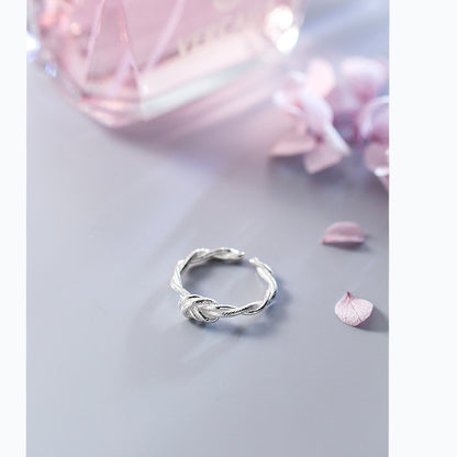 S925 Silver Retro Tie Rope Open Ring | Japanese Korean Style Women's