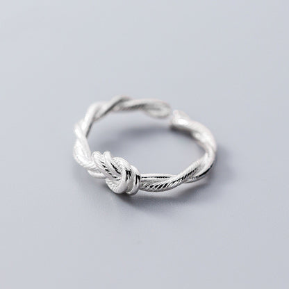 S925 Silver Retro Tie Rope Open Ring | Japanese Korean Style Women's