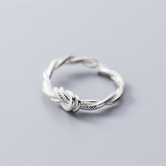 S925 Silver Retro Tie Rope Open Ring | Japanese Korean Style Women's