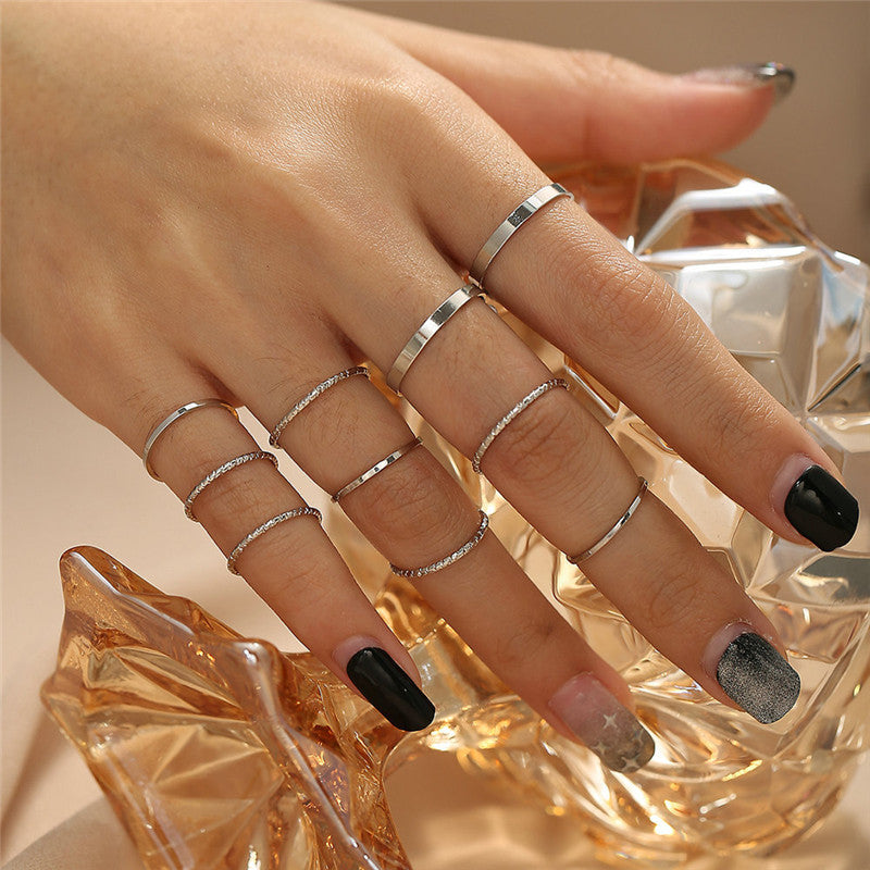 Bohemian Acrylic Knuckle Ring Set | 10-Piece Silver Alloy Geometric