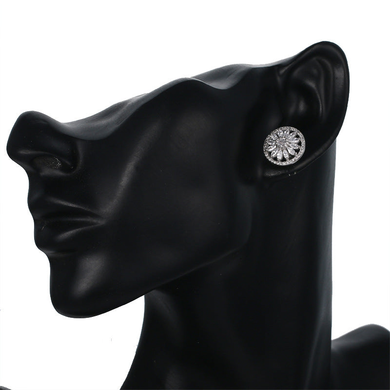 Horse Eye Sunflower Zircon Stud | Full Diamond European Style