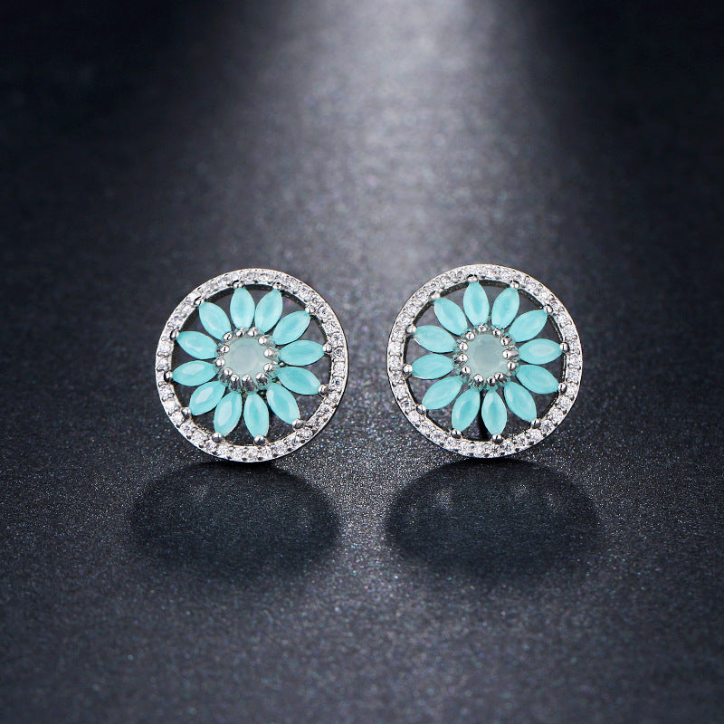 Horse Eye Sunflower Zircon Stud | Full Diamond European Style