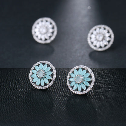 Horse Eye Sunflower Zircon Stud | Full Diamond European Style
