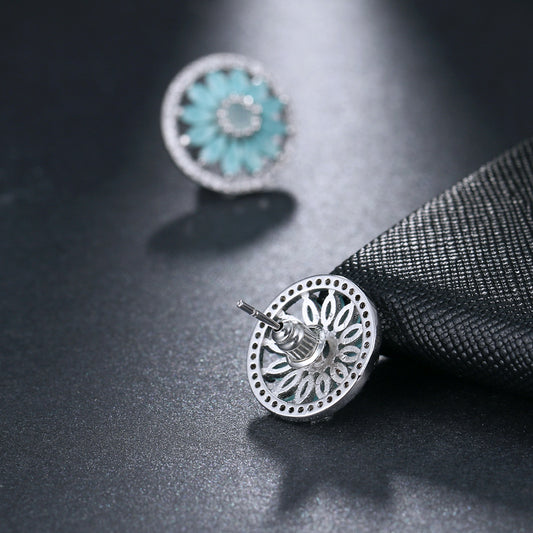 Horse Eye Sunflower Zircon Stud | Full Diamond European Style