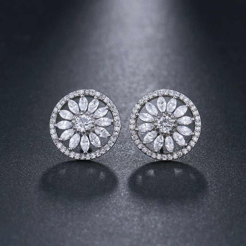 Horse Eye Sunflower Zircon Stud | Full Diamond European Style