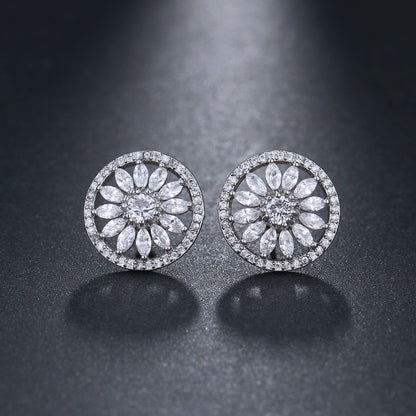 Horse Eye Sunflower Zircon Stud | Full Diamond European Style