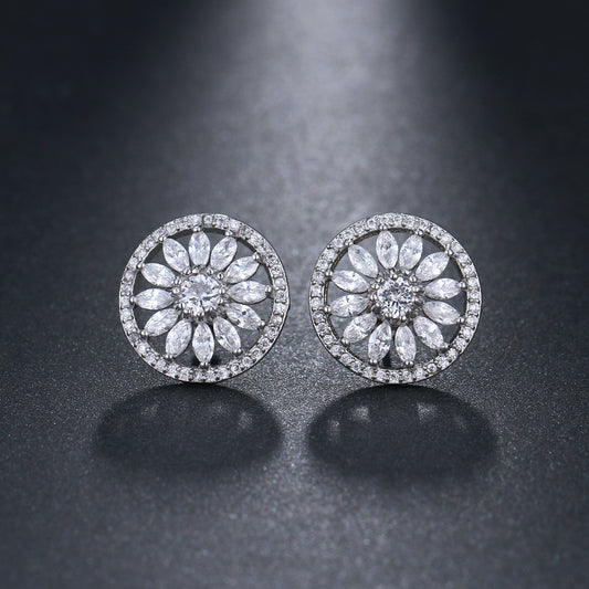 Horse Eye Sunflower Zircon Stud | Full Diamond European Style