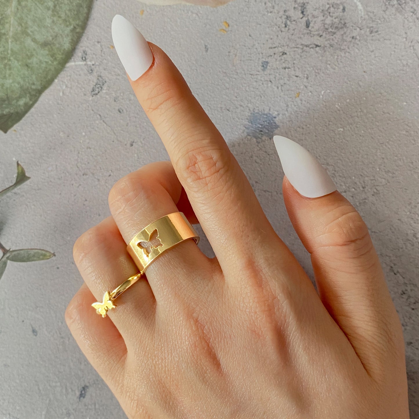 Butterfly 2-Piece Couple Ring Set | Punk INS Style Gold Silver