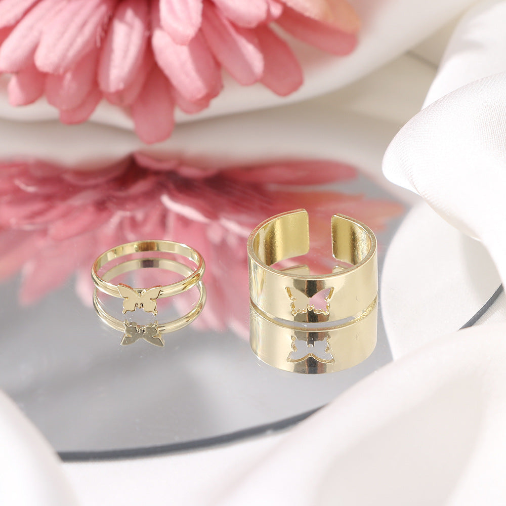 Butterfly 2-Piece Couple Ring Set | Punk INS Style Gold Silver