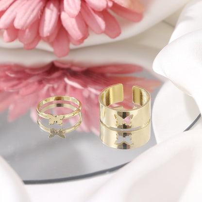 Butterfly 2-Piece Couple Ring Set | Punk INS Style Gold Silver