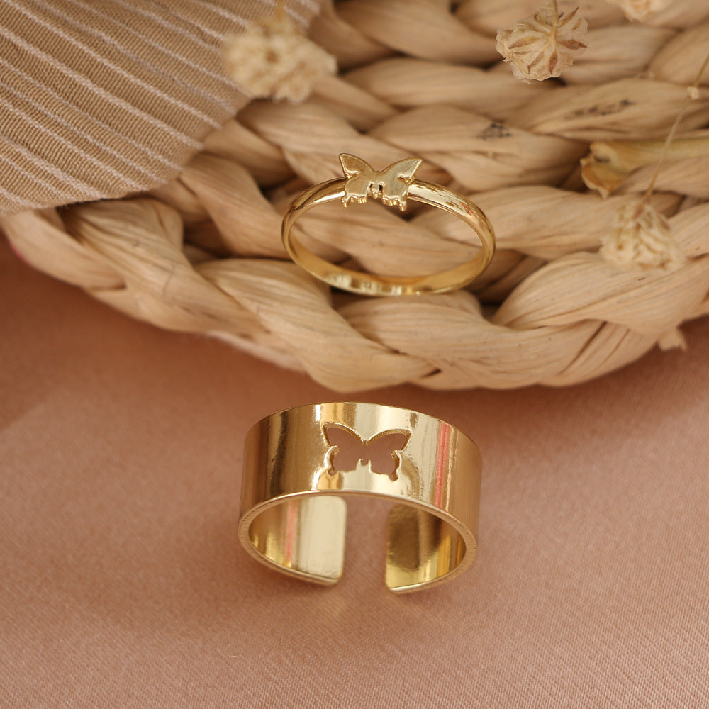 Butterfly 2-Piece Couple Ring Set | Punk INS Style Gold Silver