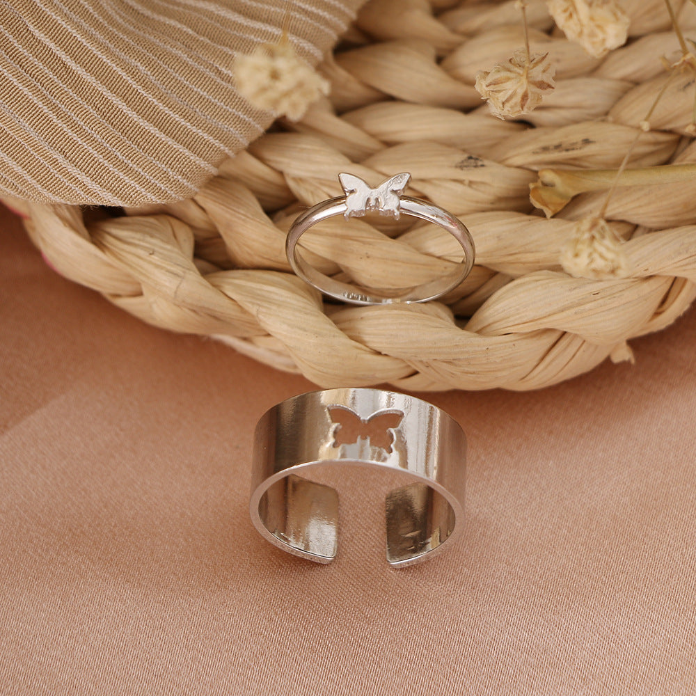 Butterfly 2-Piece Couple Ring Set | Punk INS Style Gold Silver