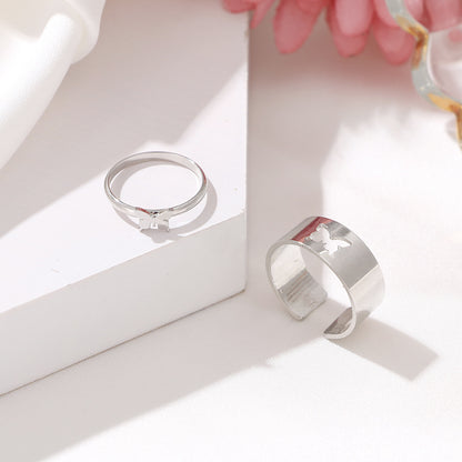 Butterfly 2-Piece Couple Ring Set | Punk INS Style Gold Silver