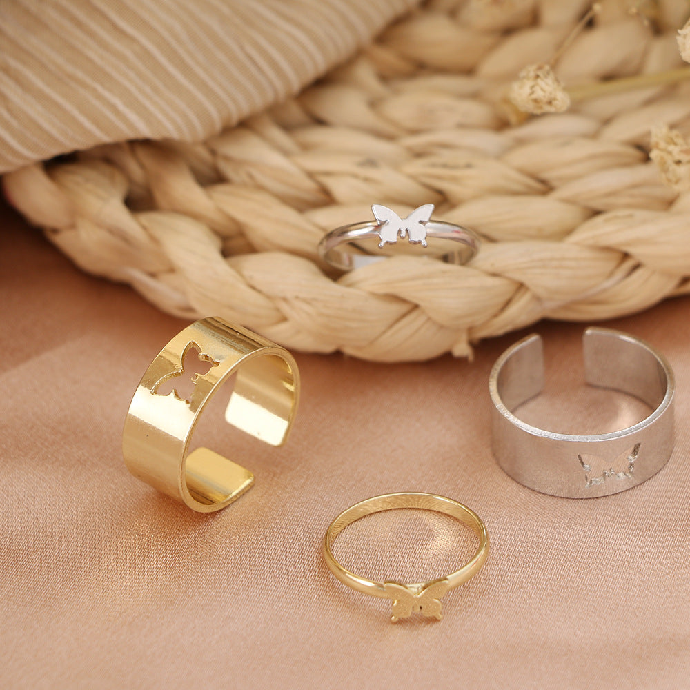 Butterfly 2-Piece Couple Ring Set | Punk INS Style Gold Silver