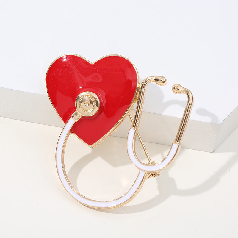 Stethoscope Brooch Lapel Pin | Metal Heart-Shaped Cartoon Unisex