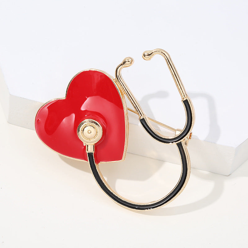 Stethoscope Brooch Lapel Pin | Metal Heart-Shaped Cartoon Unisex