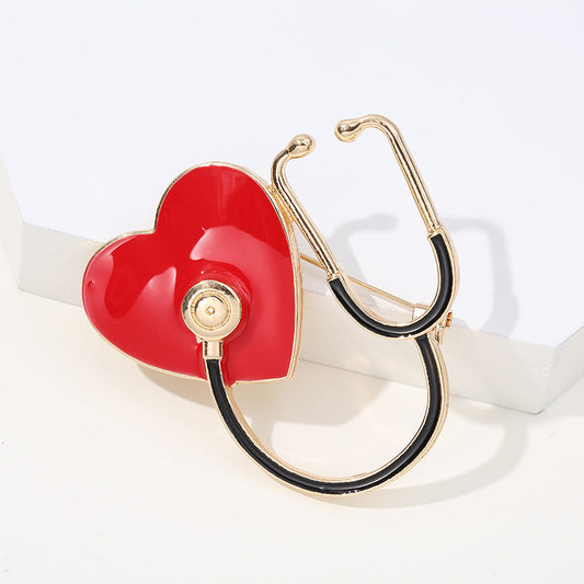 Stethoscope Brooch Lapel Pin | Metal Heart-Shaped Cartoon Unisex